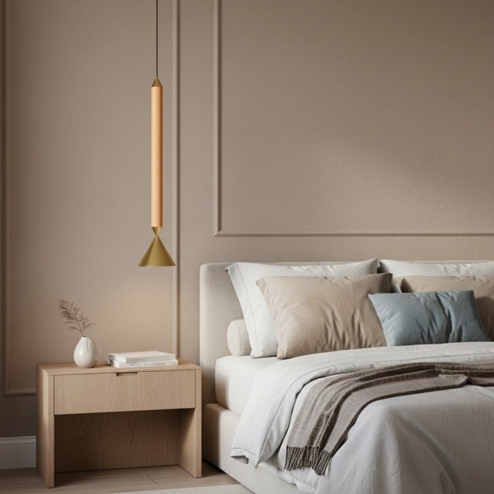 Lámpara colgante minimalista en forma de cono Vertara: elegante lámpara de diseño arquitectónico para comedor y cocina HL2531