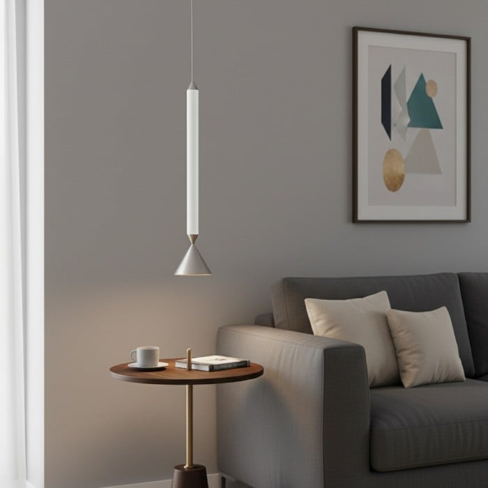 Lámpara colgante minimalista en forma de cono Vertara: elegante lámpara de diseño arquitectónico para comedor y cocina HL2531