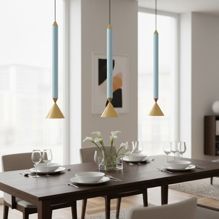 Lámpara colgante minimalista en forma de cono Vertara: elegante lámpara de diseño arquitectónico para comedor y cocina HL2531