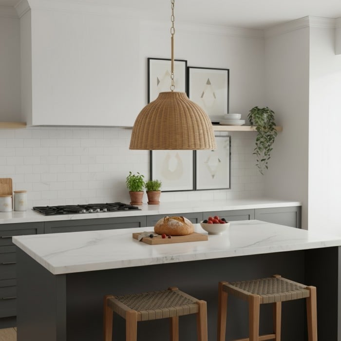 Lámpara colgante Welanery Dome - Lámpara moderna con pantalla de ratán para comedor HL2546