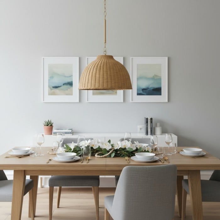 Lámpara colgante Welanery Dome - Lámpara moderna con pantalla de ratán para comedor HL2546