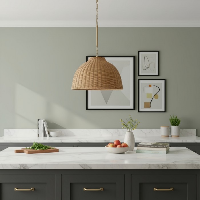 Lámpara colgante Welanery Dome - Lámpara moderna con pantalla de ratán para comedor HL2546