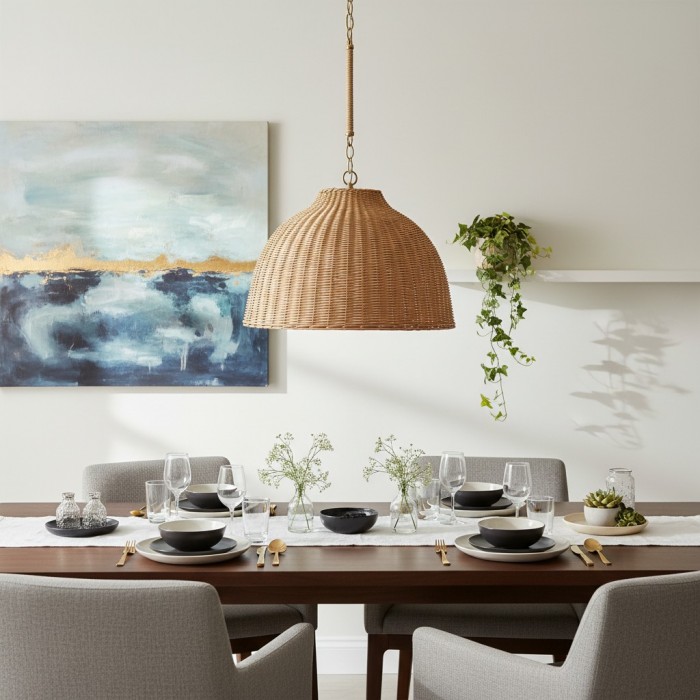 Lámpara colgante Welanery Dome - Lámpara moderna con pantalla de ratán para comedor HL2546