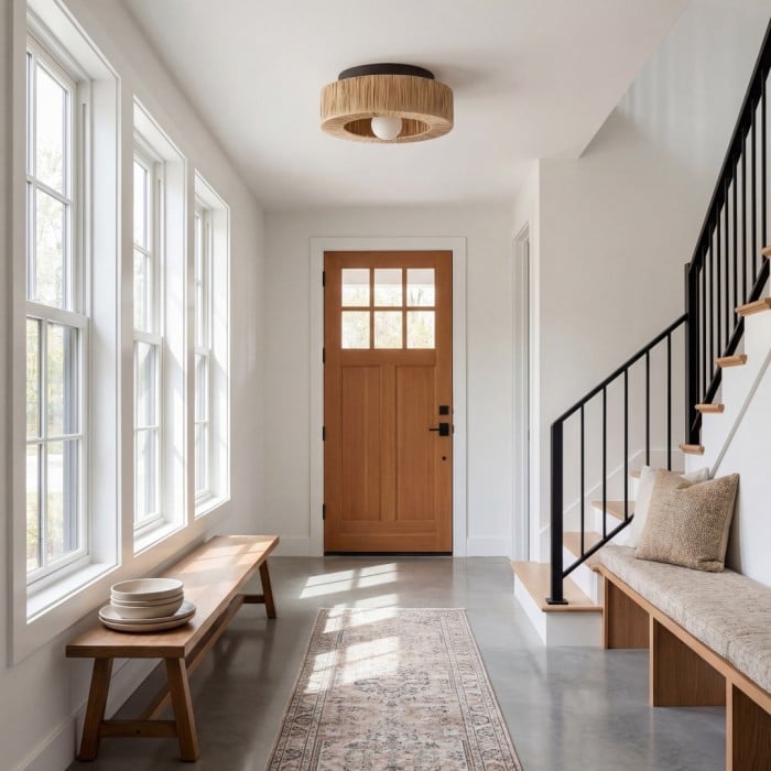 Welanery Minimalistische Rustieke Natuurlijk Geweven Plafondlamp - Duurzame Lamp voor Keuken of Hal HL2543