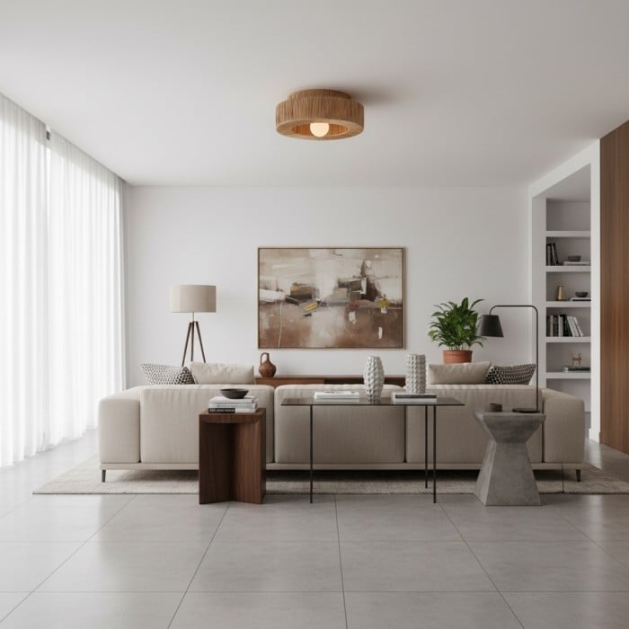 Welanery Minimalistische Rustieke Natuurlijk Geweven Plafondlamp - Duurzame Lamp voor Keuken of Hal HL2543