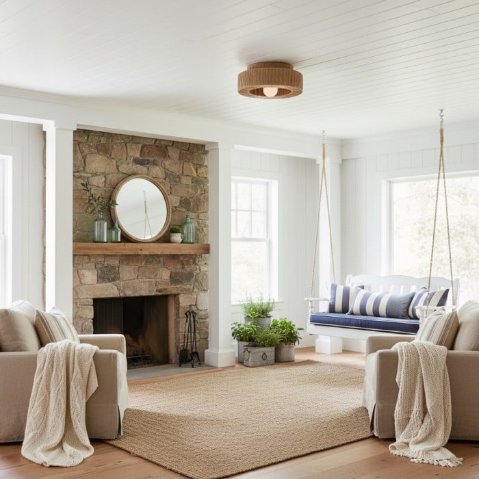 Welanery Minimalistische Rustieke Natuurlijk Geweven Plafondlamp - Duurzame Lamp voor Keuken of Hal HL2543