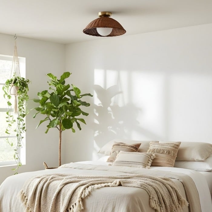 Welanery Rustieke Geweven Bamboe Lamp - Glazen Wand- of Plafondlamp voor Woonkamer en Hal HL2537