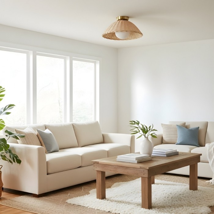 Welanery Rustieke Geweven Bamboe Lamp - Glazen Wand- of Plafondlamp voor Woonkamer en Hal HL2537