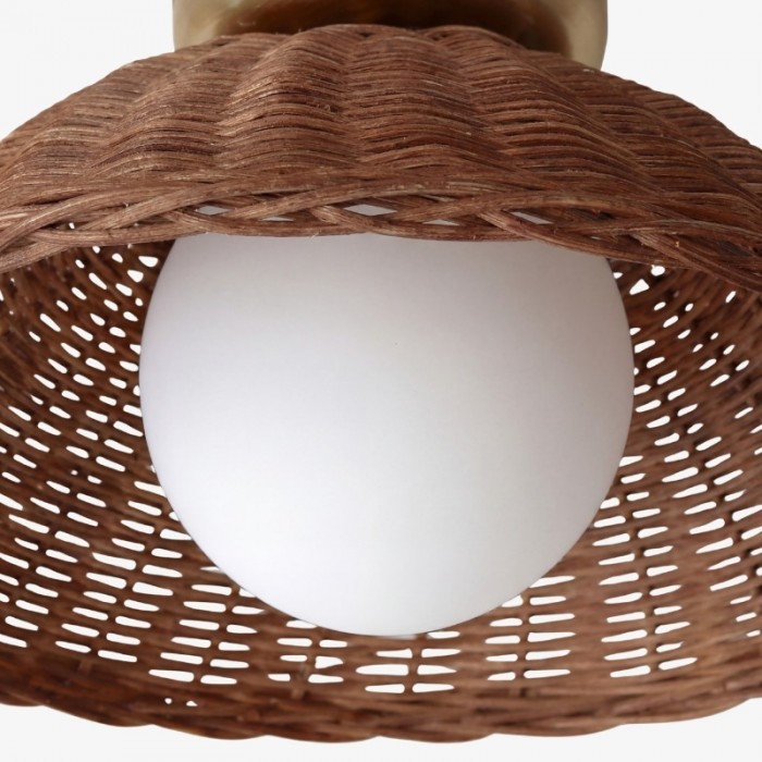 Welanery Rustieke Geweven Bamboe Lamp - Glazen Wand- of Plafondlamp voor Woonkamer en Hal HL2537