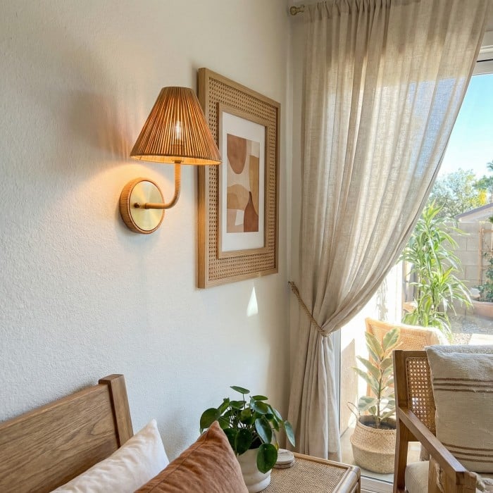 Lámpara de pared rústica Welanery con textura tejida - Iluminación decorativa para sala de estar HL2541