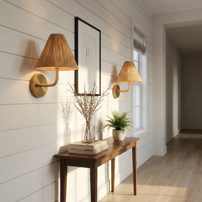 Lámpara de pared rústica Welanery con textura tejida - Iluminación decorativa para sala de estar HL2541