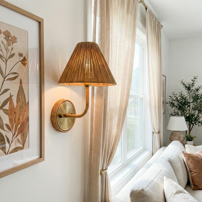 Lámpara de pared rústica Welanery con textura tejida - Iluminación decorativa para sala de estar HL2541