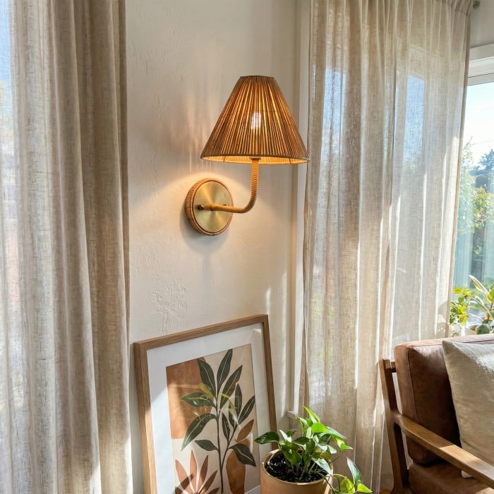 Lámpara de pared rústica Welanery con textura tejida - Iluminación decorativa para sala de estar HL2541