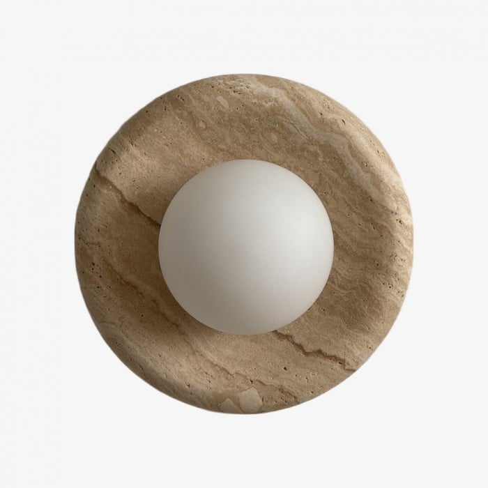 Aplique de pared Oria de piedra travertino – Lámpara de pared escultural minimalista para sala de estar y dormitorio HL2551
