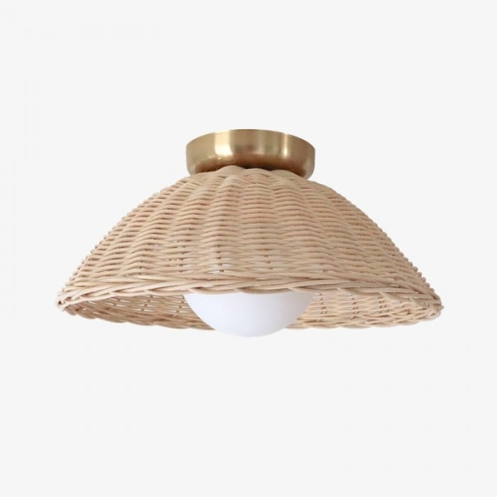 Welanery Rustieke Geweven Bamboe Lamp - Glazen Wand- of Plafondlamp voor Woonkamer en Hal HL2537