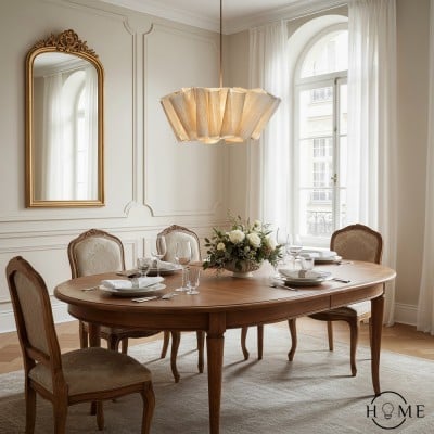 Hanglamp met geplooide stof van Noords linnen HL1403