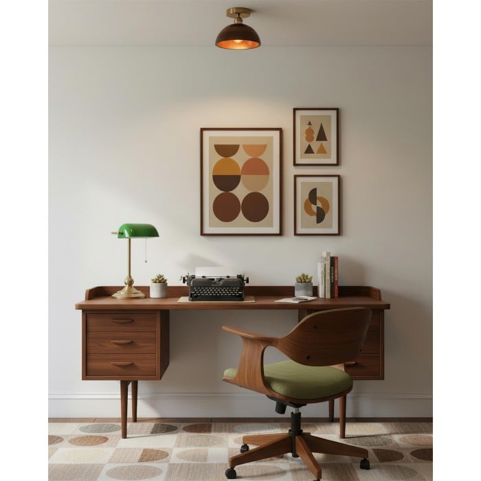 Plafondlamp met kraag van hout HL2788