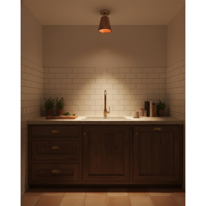 Plafondlamp met kraag van hout HL2788