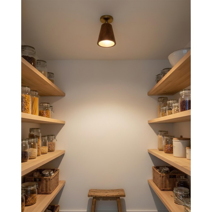 Plafondlamp met kraag van hout HL2788