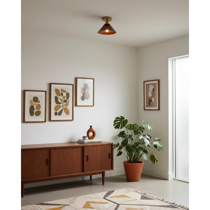 Plafondlamp met kraag van hout HL2788