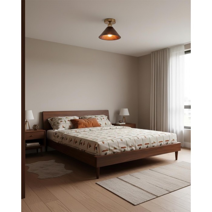 Plafondlamp met kraag van hout HL2788