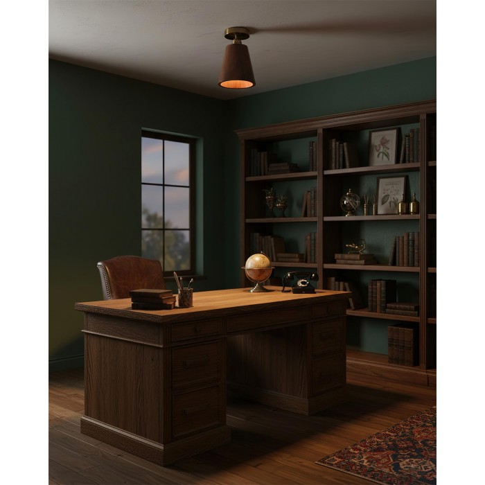 Plafondlamp met kraag van hout HL2788