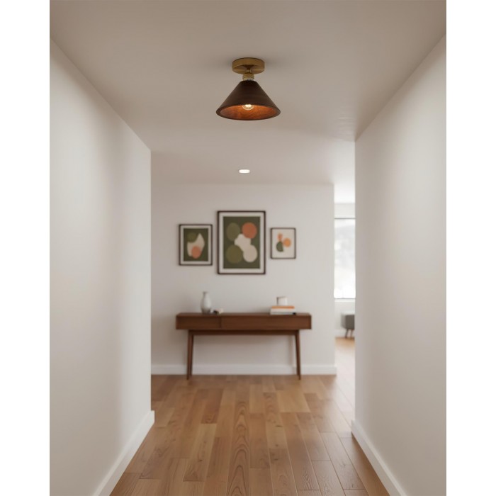 Plafondlamp met kraag van hout HL2788