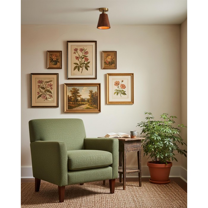 Plafondlamp met kraag van hout HL2788