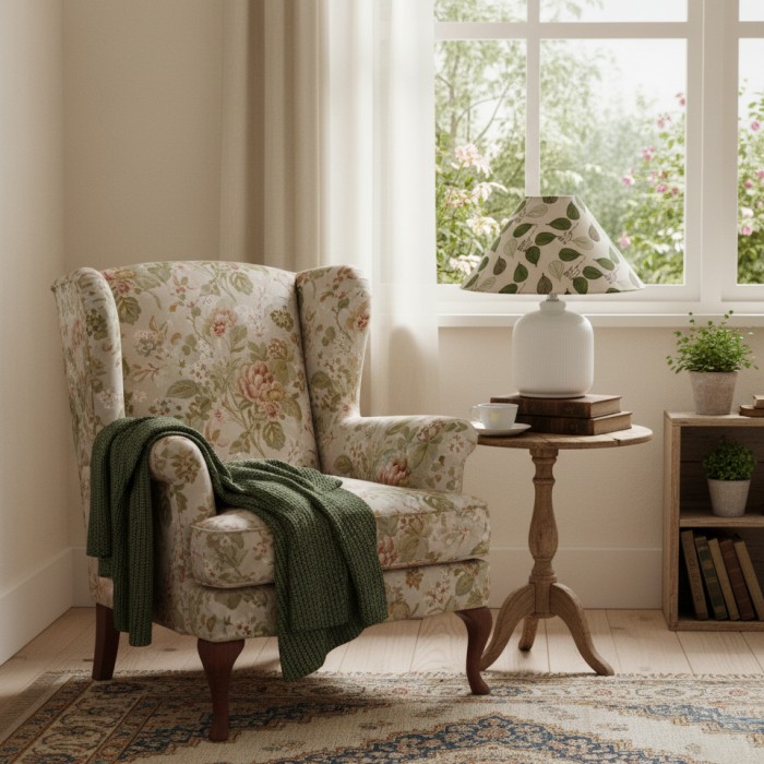 Tafellamp met groenblijvende bloemenprint HL2880