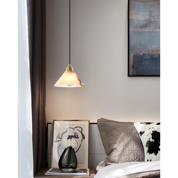 Conical Brass Alabaster Pendant Lamp HL2978