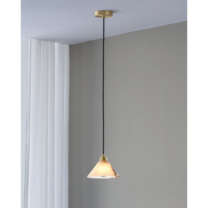 Conical Brass Alabaster Pendant Lamp HL2978