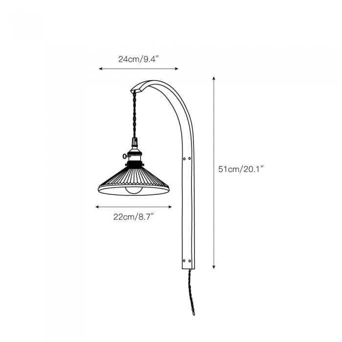 Gebogen walnootkleurige keramische wandlamp met stekker HL3051