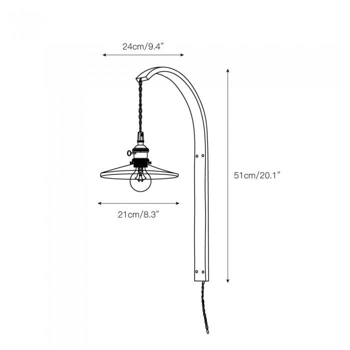 Gebogen walnootkleurige keramische wandlamp met stekker HL3051