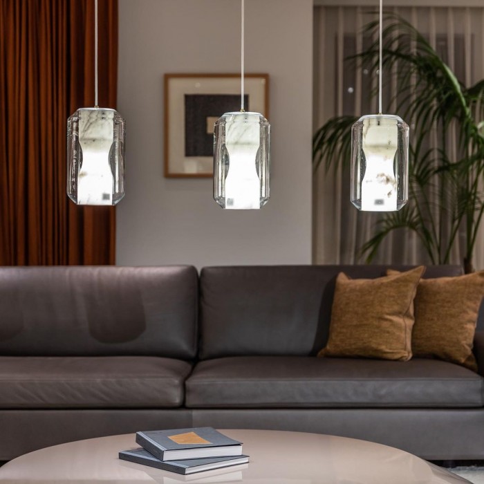 Pendelleuchte aus Glas und Alabaster HL2997