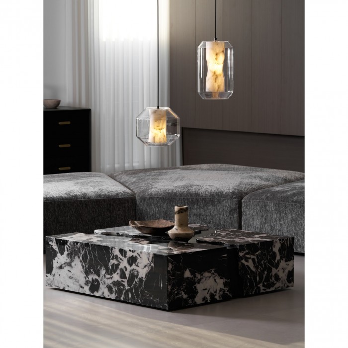 Pendelleuchte aus Glas und Alabaster HL2997