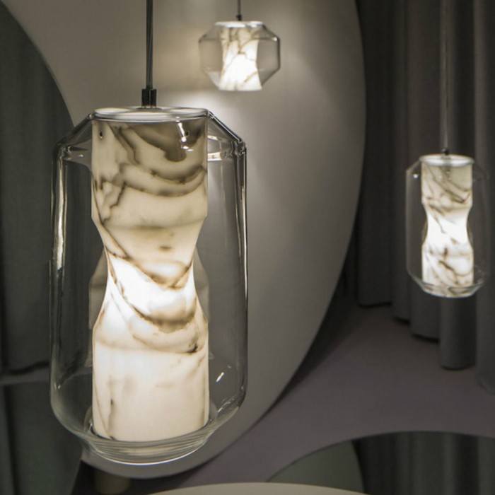Pendelleuchte aus Glas und Alabaster HL2997