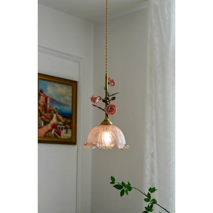 Lalique Lampe à suspension en verre rose HL3227
