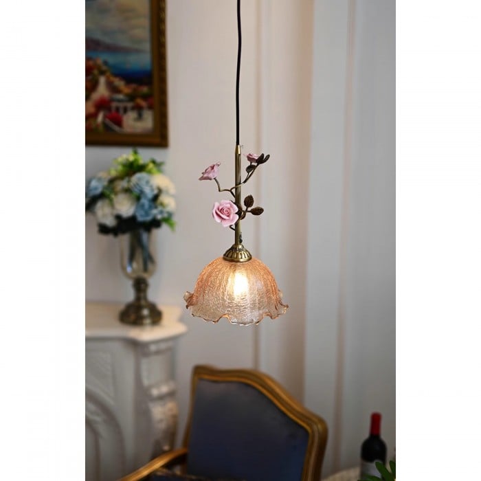 Lalique Lampe à suspension en verre rose HL3227
