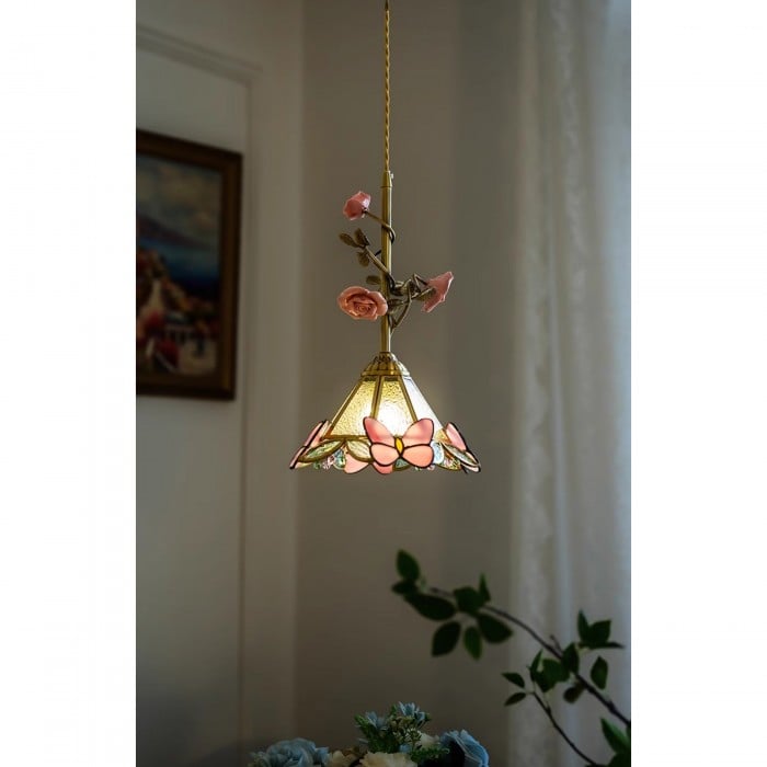 Lalique Lampe à suspension en verre rose HL3227