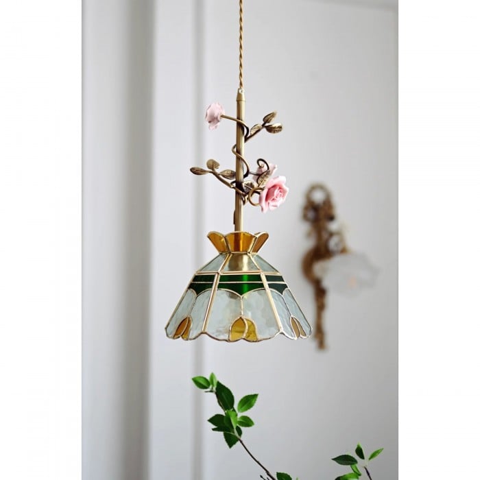 Lalique Lampe à suspension en verre rose HL3227