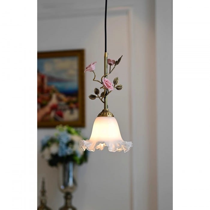 Lalique Lampe à suspension en verre rose HL3227