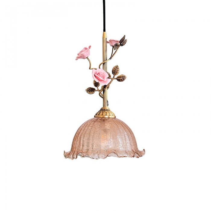 Lalique Lampe à suspension en verre rose HL3227