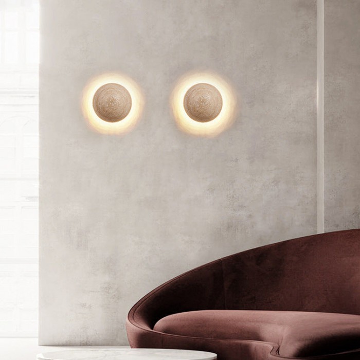 Amber Loft Travertine Round Sconce Wall Light HL3438