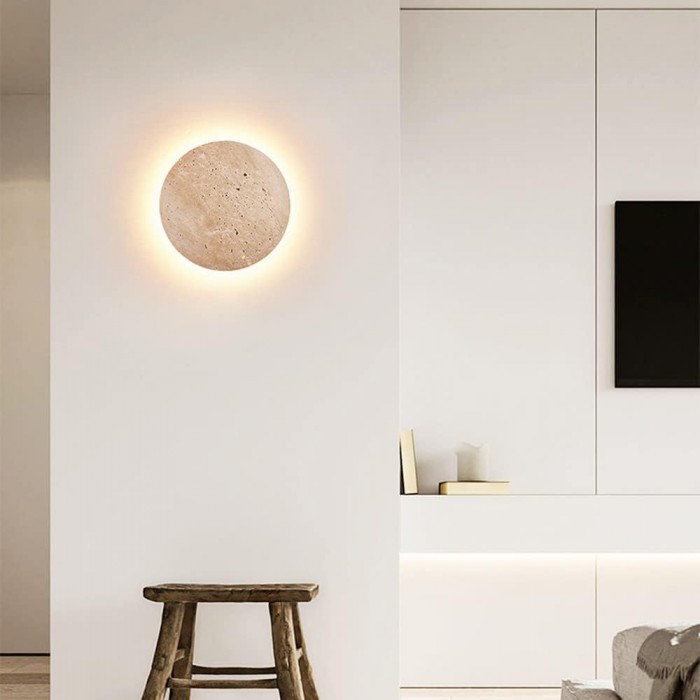 Amber Loft Travertine Round Sconce Wall Light HL3438