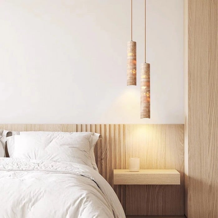 Hanglamp met crèmekleurige travertin buisvormige kap HL3465