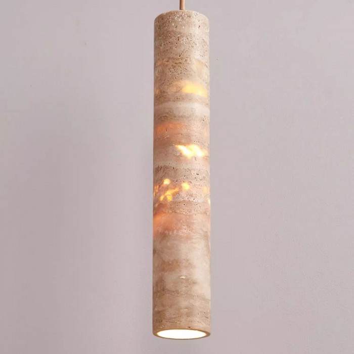Hanglamp met crèmekleurige travertin buisvormige kap HL3465
