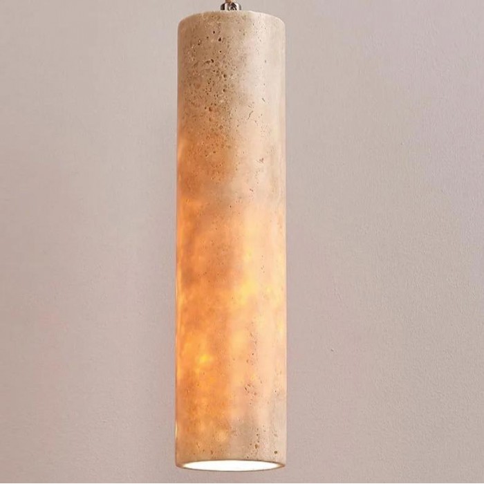 Hanglamp met crèmekleurige travertin buisvormige kap HL3465
