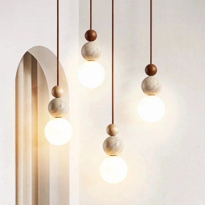 Elegant Glow Cream Stone Bedside Pendant Light HL3462