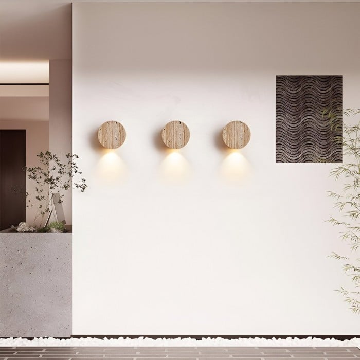 Japanse Wabi Sabi wandlamp van natuurlijk travertijnsteen HL3431