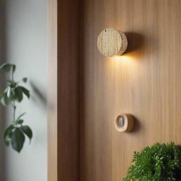 Japanse Wabi Sabi wandlamp van natuurlijk travertijnsteen HL3431